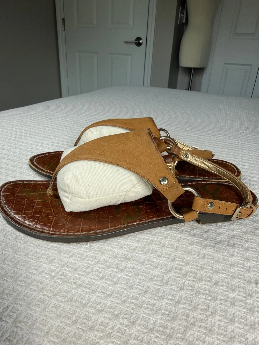 Sam Edelman Greta flat sandal 2 pairs tan and bronze leather size 9